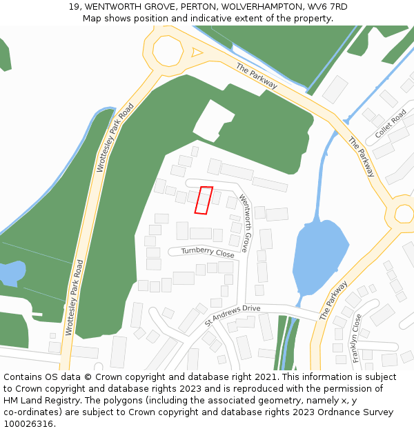 19, WENTWORTH GROVE, PERTON, WOLVERHAMPTON, WV6 7RD: Location map and indicative extent of plot