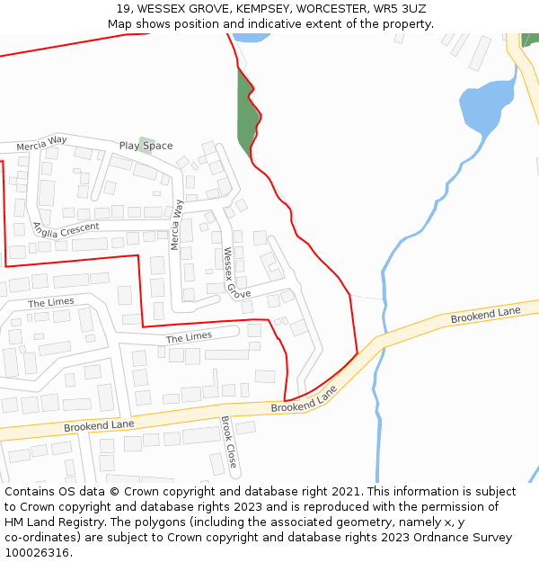 19, WESSEX GROVE, KEMPSEY, WORCESTER, WR5 3UZ: Location map and indicative extent of plot