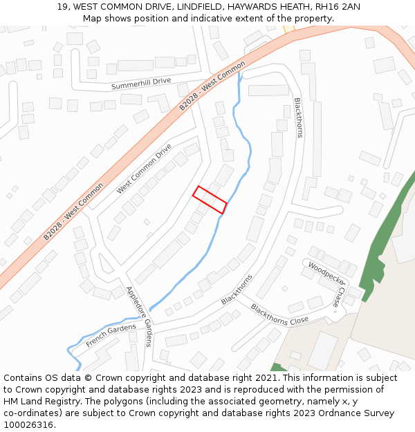 19, WEST COMMON DRIVE, LINDFIELD, HAYWARDS HEATH, RH16 2AN: Location map and indicative extent of plot