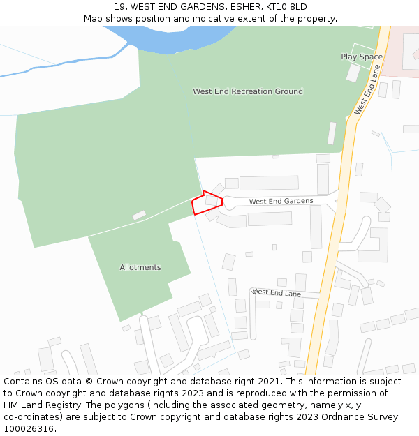 19, WEST END GARDENS, ESHER, KT10 8LD: Location map and indicative extent of plot