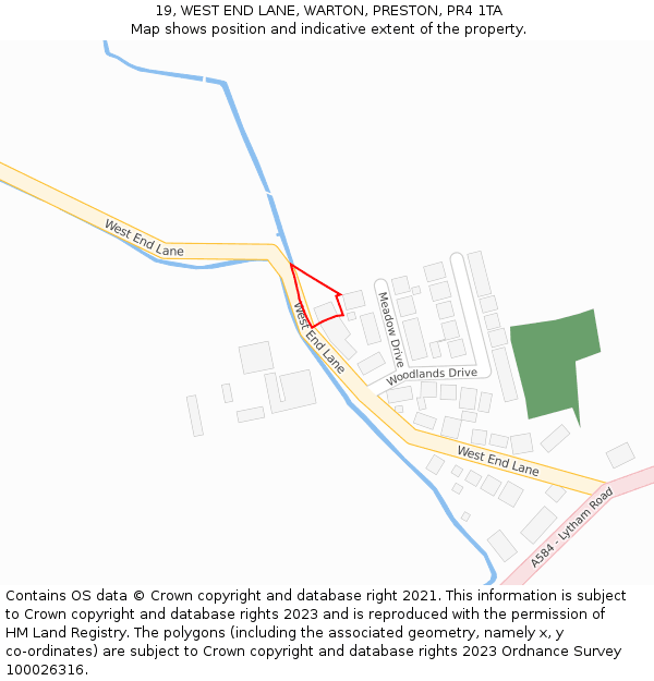 19, WEST END LANE, WARTON, PRESTON, PR4 1TA: Location map and indicative extent of plot