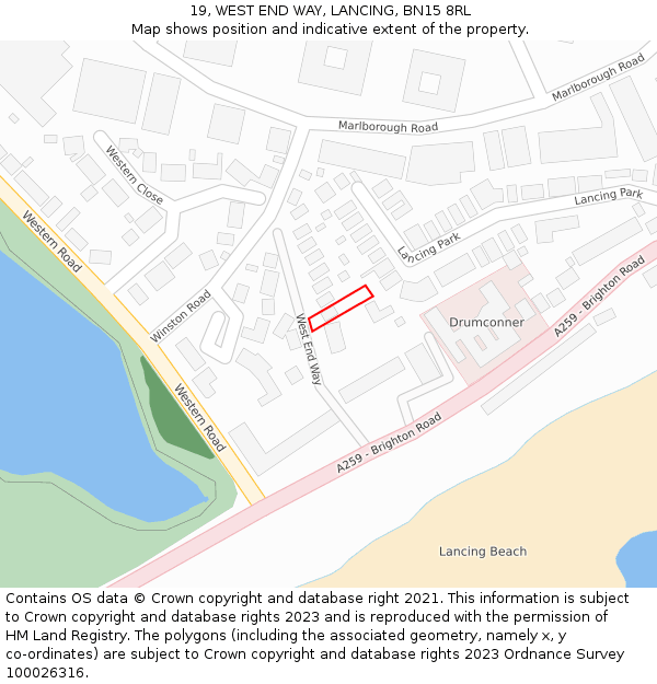 19, WEST END WAY, LANCING, BN15 8RL: Location map and indicative extent of plot