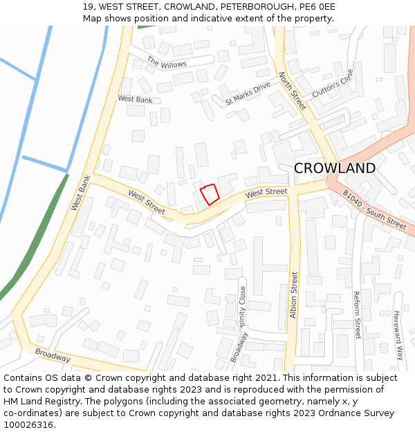 19, WEST STREET, CROWLAND, PETERBOROUGH, PE6 0EE: Location map and indicative extent of plot