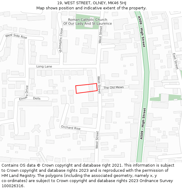 19, WEST STREET, OLNEY, MK46 5HJ: Location map and indicative extent of plot