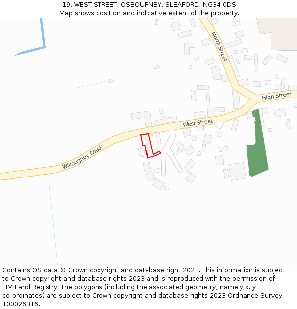 19, WEST STREET, OSBOURNBY, SLEAFORD, NG34 0DS: Location map and indicative extent of plot