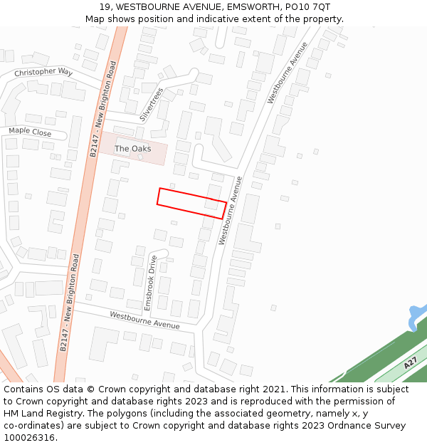 19, WESTBOURNE AVENUE, EMSWORTH, PO10 7QT: Location map and indicative extent of plot