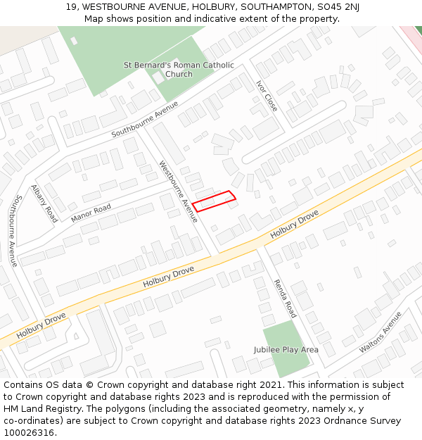 19, WESTBOURNE AVENUE, HOLBURY, SOUTHAMPTON, SO45 2NJ: Location map and indicative extent of plot