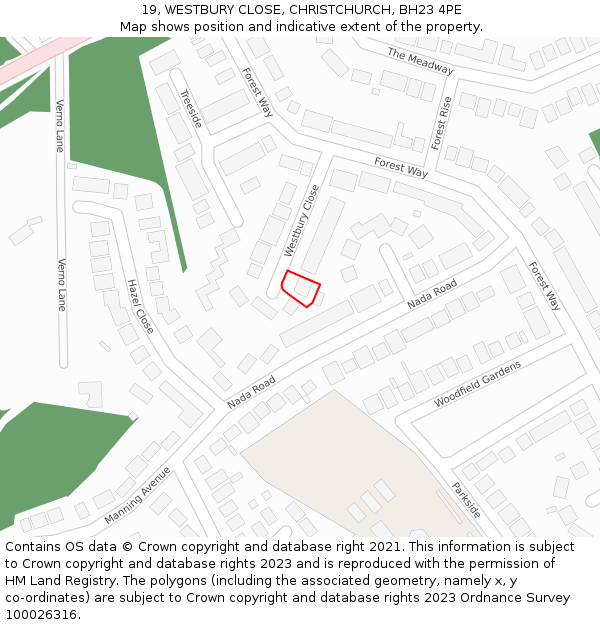 19, WESTBURY CLOSE, CHRISTCHURCH, BH23 4PE: Location map and indicative extent of plot