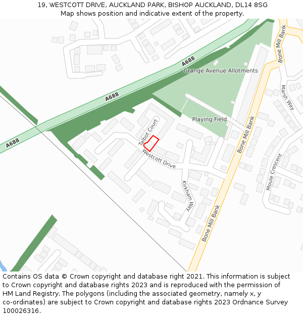 19, WESTCOTT DRIVE, AUCKLAND PARK, BISHOP AUCKLAND, DL14 8SG: Location map and indicative extent of plot