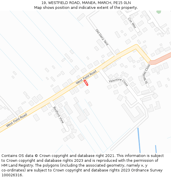 19, WESTFIELD ROAD, MANEA, MARCH, PE15 0LN: Location map and indicative extent of plot