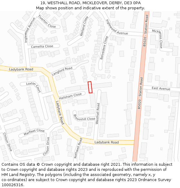 19, WESTHALL ROAD, MICKLEOVER, DERBY, DE3 0PA: Location map and indicative extent of plot