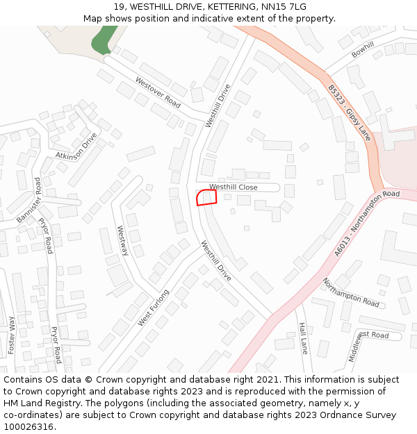 19, WESTHILL DRIVE, KETTERING, NN15 7LG: Location map and indicative extent of plot