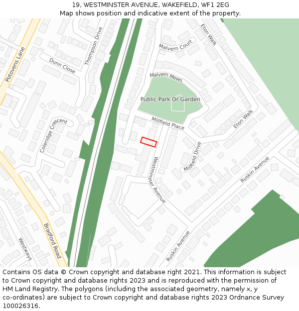 19, WESTMINSTER AVENUE, WAKEFIELD, WF1 2EG: Location map and indicative extent of plot