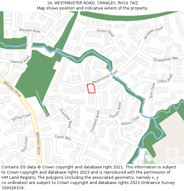 19, WESTMINSTER ROAD, CRAWLEY, RH10 7WZ: Location map and indicative extent of plot
