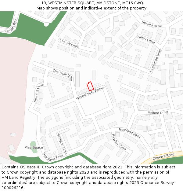 19, WESTMINSTER SQUARE, MAIDSTONE, ME16 0WQ: Location map and indicative extent of plot