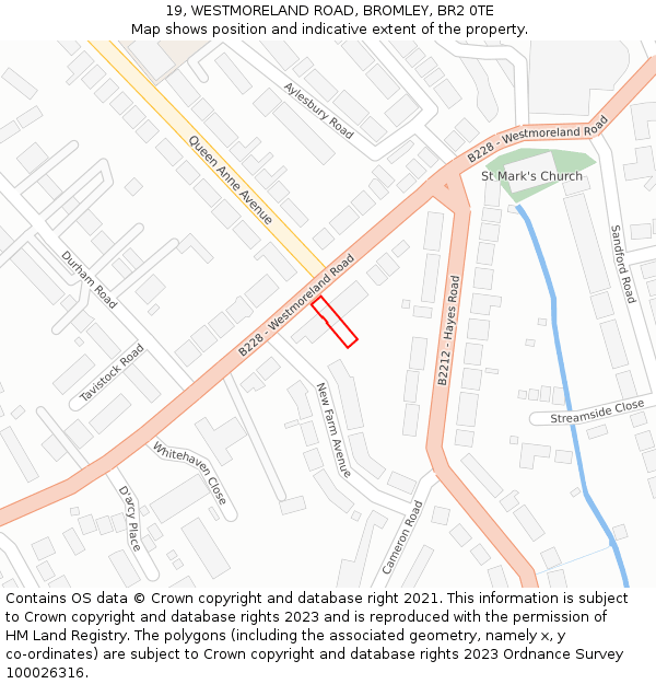 19, WESTMORELAND ROAD, BROMLEY, BR2 0TE: Location map and indicative extent of plot