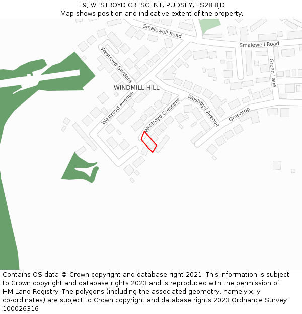 19, WESTROYD CRESCENT, PUDSEY, LS28 8JD: Location map and indicative extent of plot