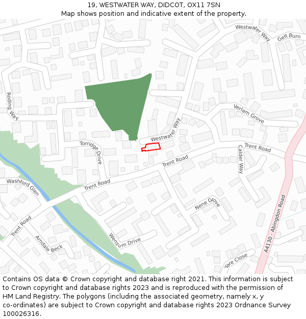 19, WESTWATER WAY, DIDCOT, OX11 7SN: Location map and indicative extent of plot