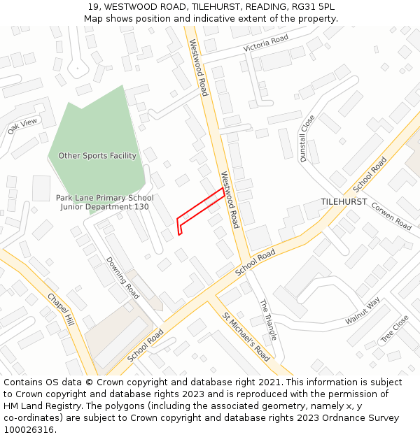 19, WESTWOOD ROAD, TILEHURST, READING, RG31 5PL: Location map and indicative extent of plot