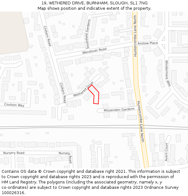 19, WETHERED DRIVE, BURNHAM, SLOUGH, SL1 7NG: Location map and indicative extent of plot