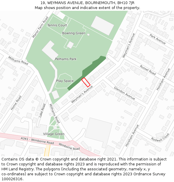 19, WEYMANS AVENUE, BOURNEMOUTH, BH10 7JR: Location map and indicative extent of plot