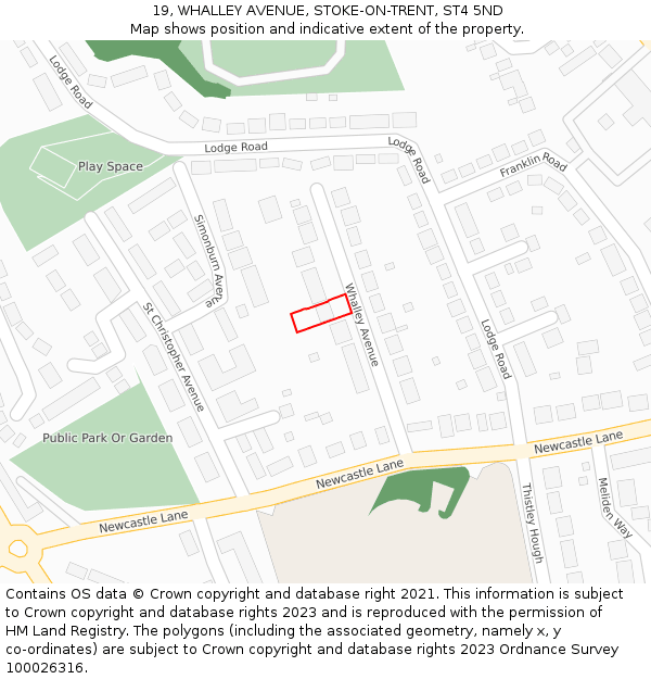 19, WHALLEY AVENUE, STOKE-ON-TRENT, ST4 5ND: Location map and indicative extent of plot