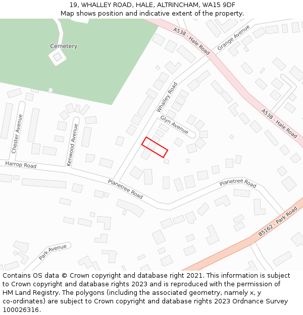 19, WHALLEY ROAD, HALE, ALTRINCHAM, WA15 9DF: Location map and indicative extent of plot