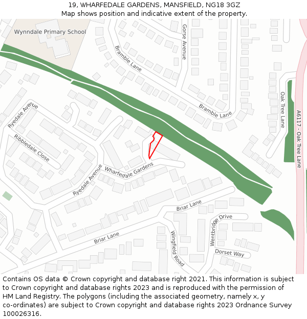 19, WHARFEDALE GARDENS, MANSFIELD, NG18 3GZ: Location map and indicative extent of plot
