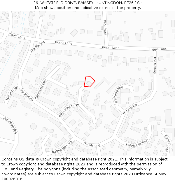 19, WHEATFIELD DRIVE, RAMSEY, HUNTINGDON, PE26 1SH: Location map and indicative extent of plot