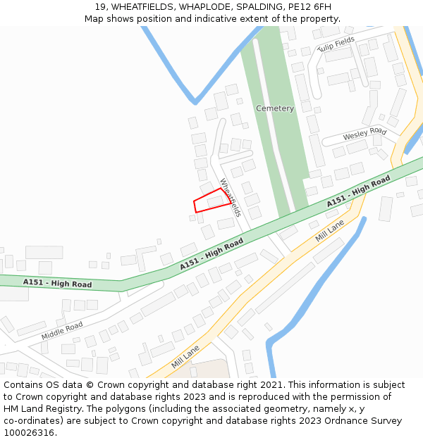 19, WHEATFIELDS, WHAPLODE, SPALDING, PE12 6FH: Location map and indicative extent of plot