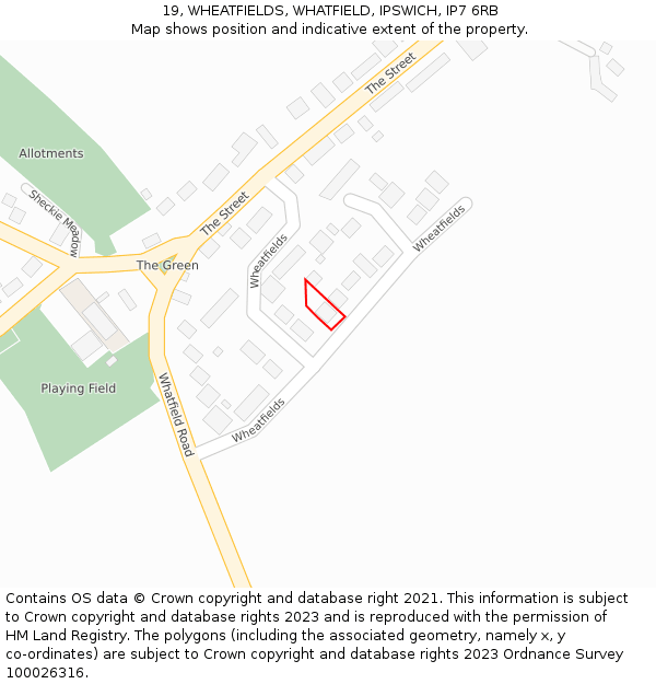 19, WHEATFIELDS, WHATFIELD, IPSWICH, IP7 6RB: Location map and indicative extent of plot