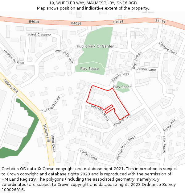 19, WHEELER WAY, MALMESBURY, SN16 9GD: Location map and indicative extent of plot