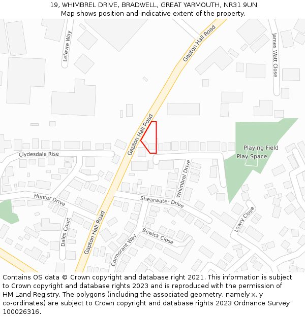 19, WHIMBREL DRIVE, BRADWELL, GREAT YARMOUTH, NR31 9UN: Location map and indicative extent of plot