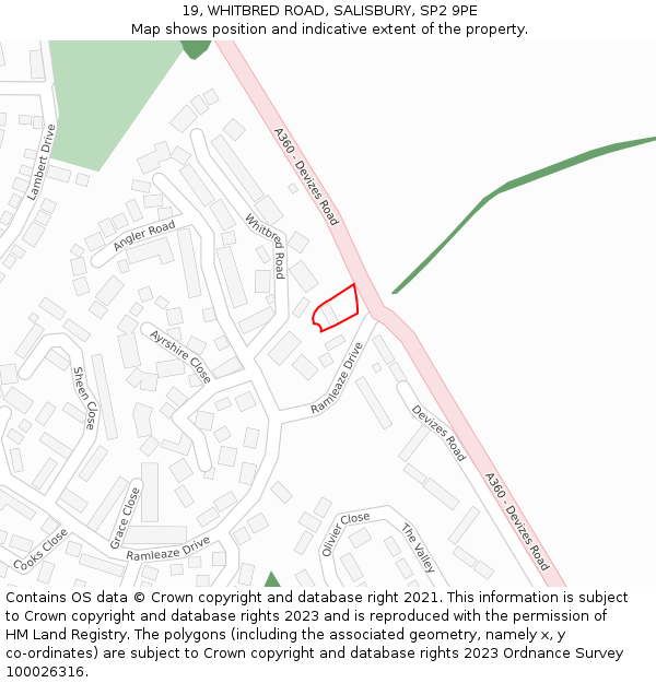 19, WHITBRED ROAD, SALISBURY, SP2 9PE: Location map and indicative extent of plot