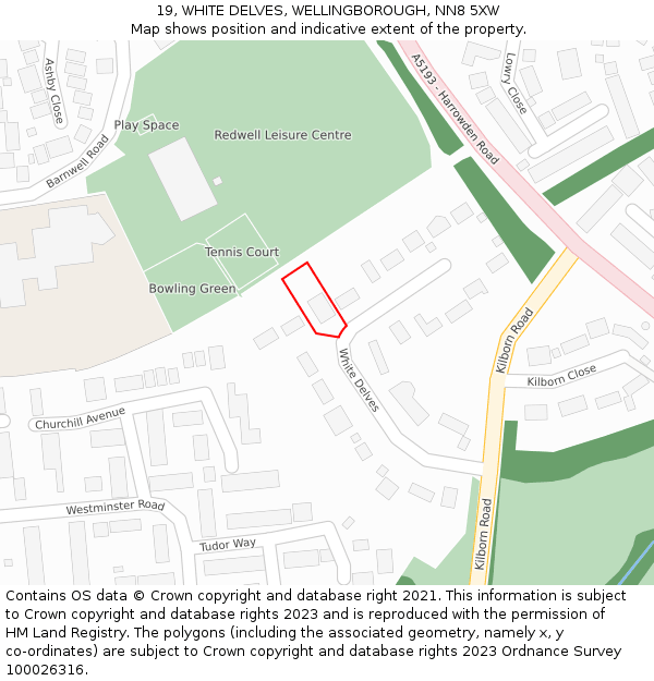 19, WHITE DELVES, WELLINGBOROUGH, NN8 5XW: Location map and indicative extent of plot