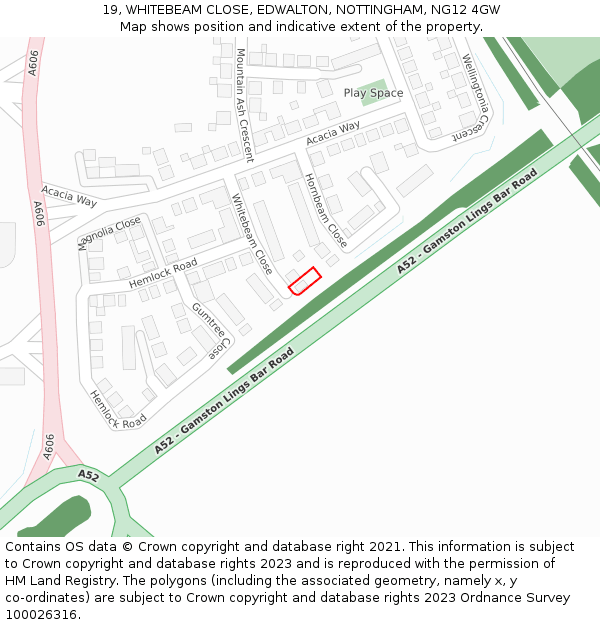 19, WHITEBEAM CLOSE, EDWALTON, NOTTINGHAM, NG12 4GW: Location map and indicative extent of plot