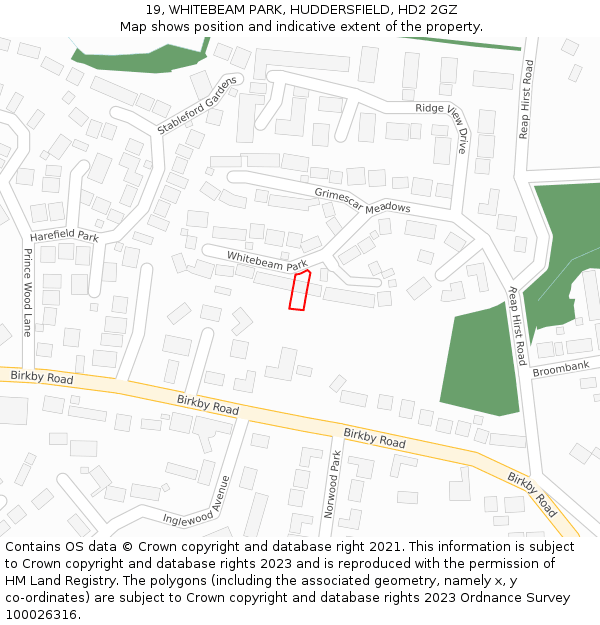 19, WHITEBEAM PARK, HUDDERSFIELD, HD2 2GZ: Location map and indicative extent of plot