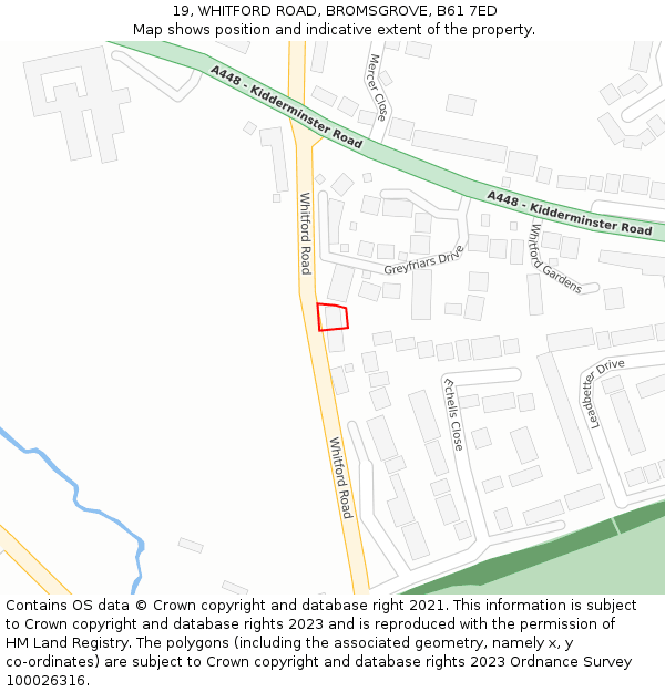 19, WHITFORD ROAD, BROMSGROVE, B61 7ED: Location map and indicative extent of plot