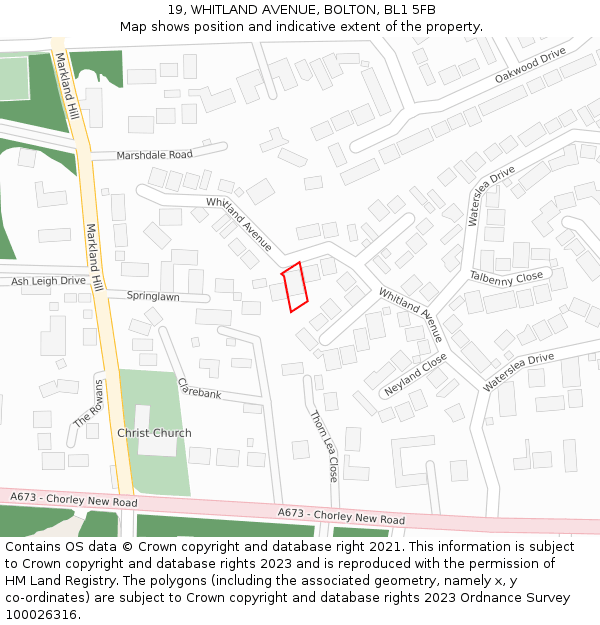 19, WHITLAND AVENUE, BOLTON, BL1 5FB: Location map and indicative extent of plot