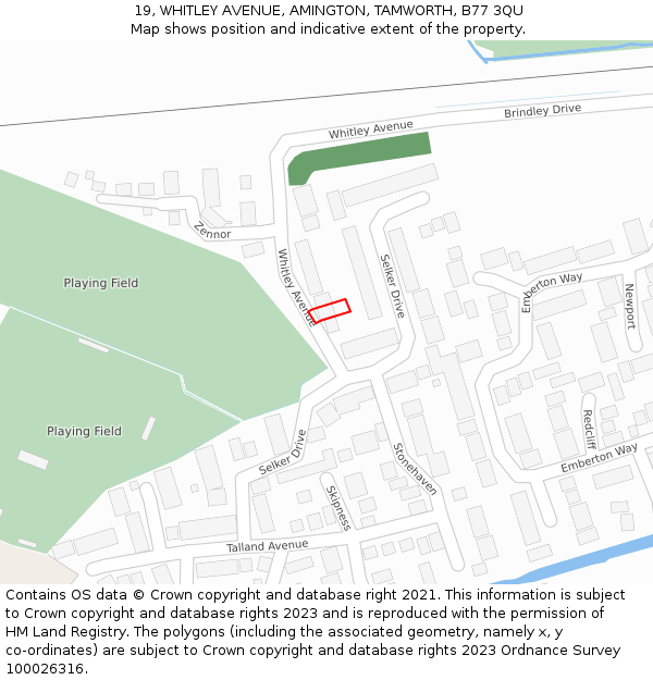 19, WHITLEY AVENUE, AMINGTON, TAMWORTH, B77 3QU: Location map and indicative extent of plot