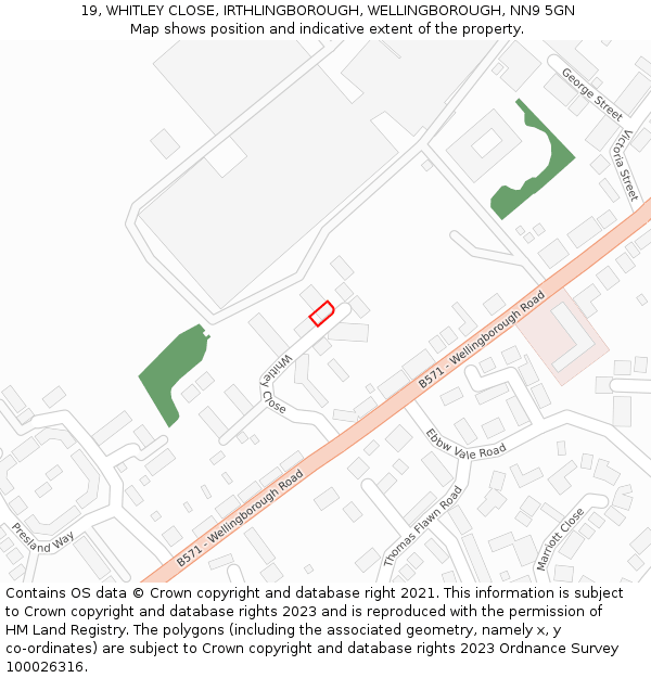19, WHITLEY CLOSE, IRTHLINGBOROUGH, WELLINGBOROUGH, NN9 5GN: Location map and indicative extent of plot
