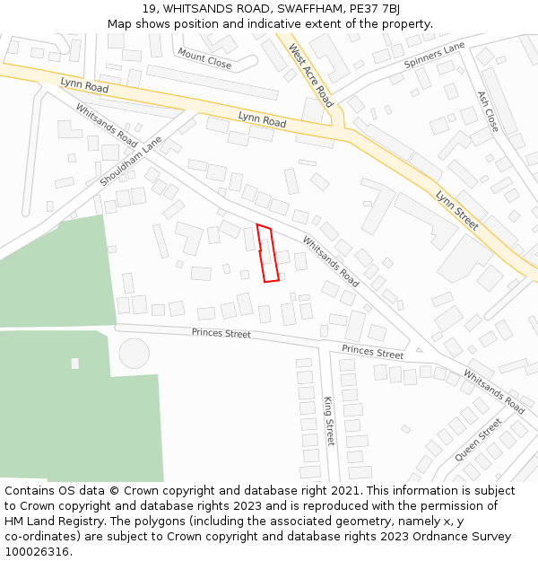 19, WHITSANDS ROAD, SWAFFHAM, PE37 7BJ: Location map and indicative extent of plot