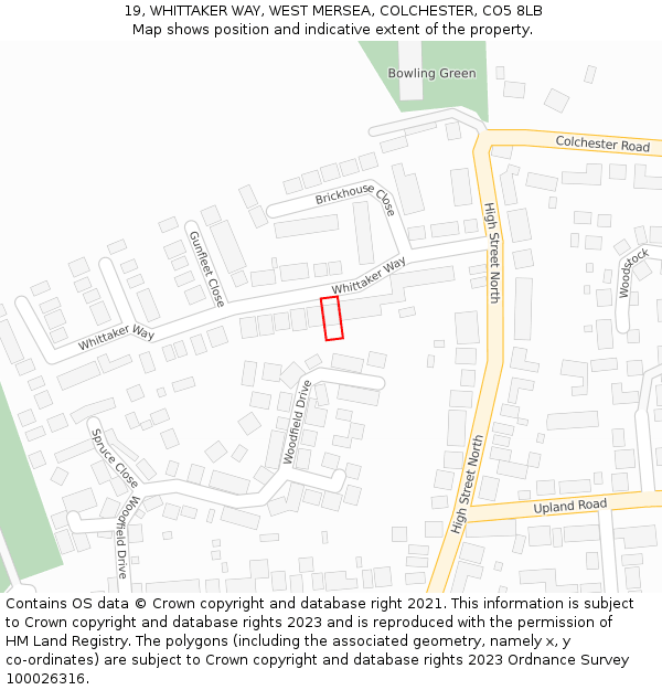 19, WHITTAKER WAY, WEST MERSEA, COLCHESTER, CO5 8LB: Location map and indicative extent of plot