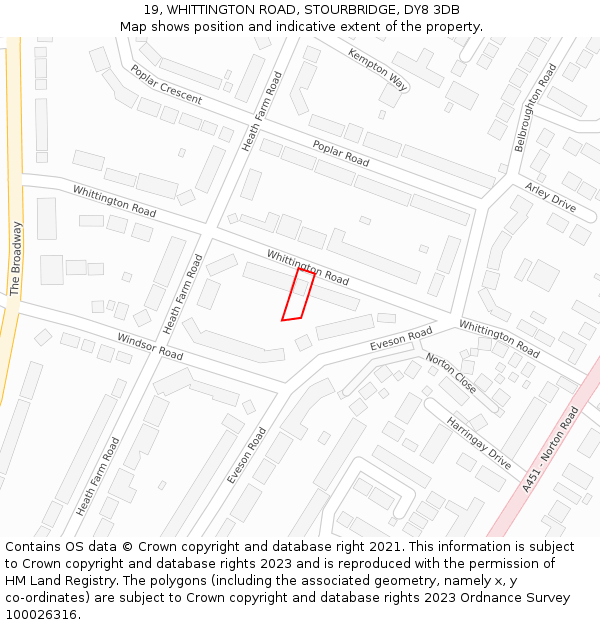 19, WHITTINGTON ROAD, STOURBRIDGE, DY8 3DB: Location map and indicative extent of plot