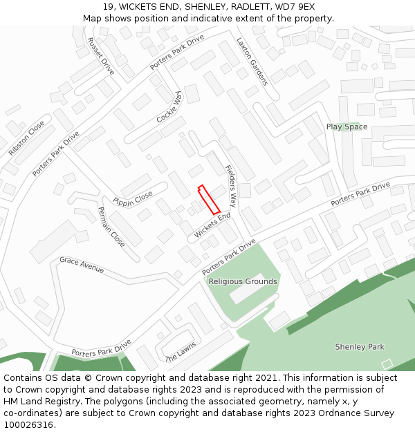 19, WICKETS END, SHENLEY, RADLETT, WD7 9EX: Location map and indicative extent of plot