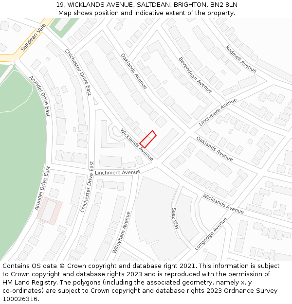 19, WICKLANDS AVENUE, SALTDEAN, BRIGHTON, BN2 8LN: Location map and indicative extent of plot