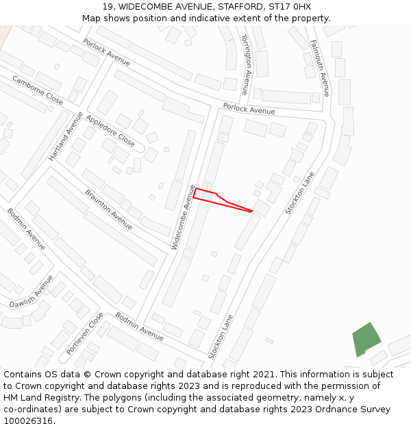 19, WIDECOMBE AVENUE, STAFFORD, ST17 0HX: Location map and indicative extent of plot