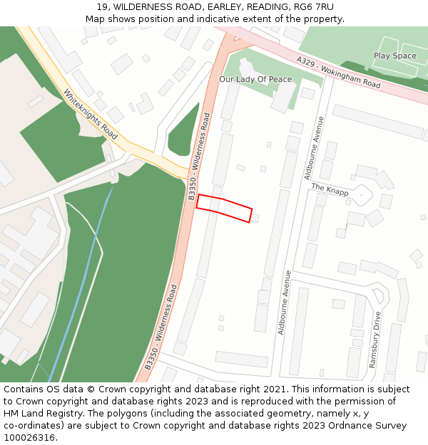 19, WILDERNESS ROAD, EARLEY, READING, RG6 7RU: Location map and indicative extent of plot