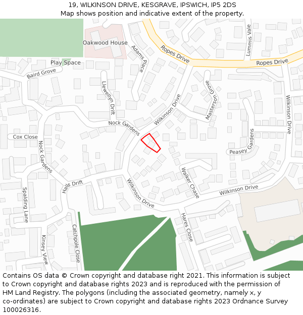 19, WILKINSON DRIVE, KESGRAVE, IPSWICH, IP5 2DS: Location map and indicative extent of plot