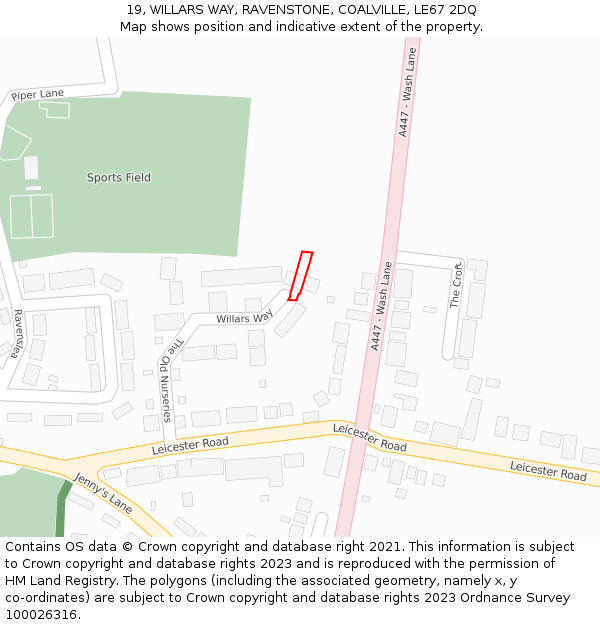 19, WILLARS WAY, RAVENSTONE, COALVILLE, LE67 2DQ: Location map and indicative extent of plot